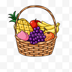 水果果篮图片_水果手提淡棕色篮子