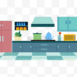 两色厨房台面图片_扁平厨房场景