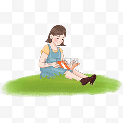 人物春天图片_草坪上看书的女孩