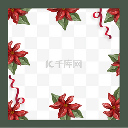 红色卡通花朵图片_圣诞红色花朵圣诞冬季植物边框