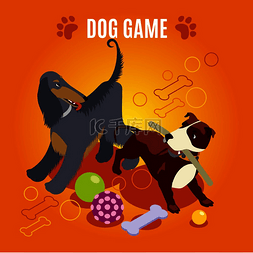 橙色游戏背景图片_橙色背景下的狗游戏等距构图与家