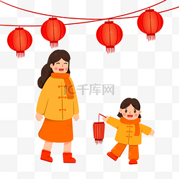 母女图片_新年母女逛庙会