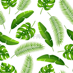 无缝植物图片_与热带棕榈叶的无缝模式。