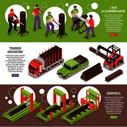 木材行业水平横幅与工作伐木工人
