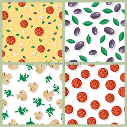 包装设计图片_西红柿、橄榄、蘑菇的无缝图案。