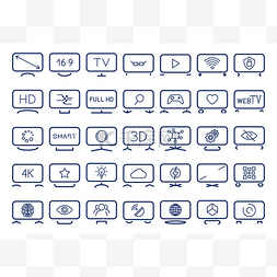 矢量电视高清图标图片_智能电视图标集，平面设计，矢量