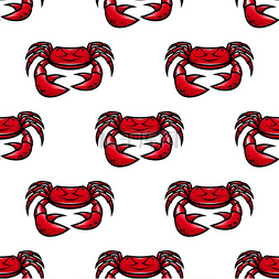 红色海蟹的无缝图案大爪子呈正方