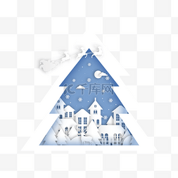 冬季创意海报图片_圣诞松树城市建筑冬季剪纸