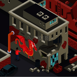 红色的墙图片_街头艺术家在被毁坏的城市建筑等