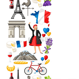 世界国家图标图片_法国无缝图案法国传统符号和物品