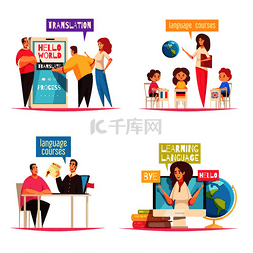 学习广告背景图片_语言中心概念4平面卡通作文配有