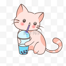 猫坐卡通图片_坐着喝奶茶的呆萌猫咪