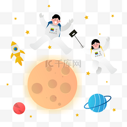 太空月亮背景图片_宇宙太空旅游拍照宇航员