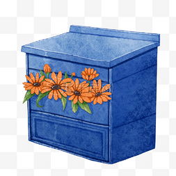 邮箱蓝色水彩非洲菊花卉
