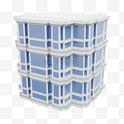 立体楼房图片_3D立体C4D建筑蓝色房子