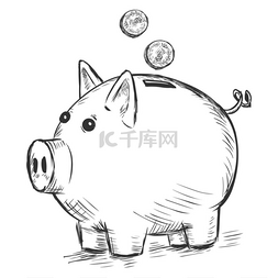 卡通动物小猪矢量图片_矢量素描图-储钱罐