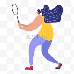 羽毛球运动蓝白条纹头发女生