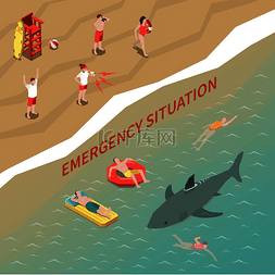 帮助海图片_海滩救生员警告人们用鲨鱼 3d 等