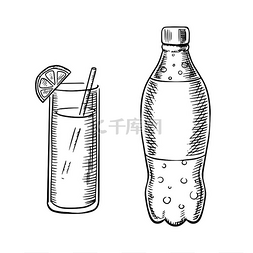 一瓶带气泡的碳酸苏打水和带吸管