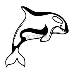 黑白鲸杀手样式化雕刻插图黑白鲸