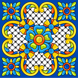 墨西哥塔拉维拉瓷砖图案用观赏花