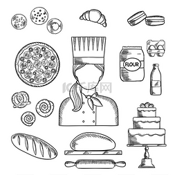 美食厨师图片_面包师职业偶像，包括面包和蛋糕