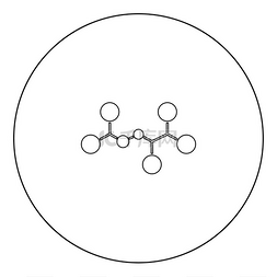 圆形轮廓矢量图中的分子图标黑色