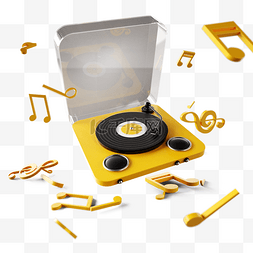 音乐音乐符号图片_3d抽象唱片机和音乐符号