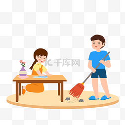 打扫卫生图片_做家务打扫小孩矢量图