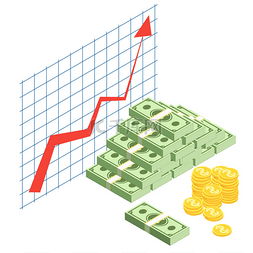 bank图片_Growing cash graph. Finance literacy isometri