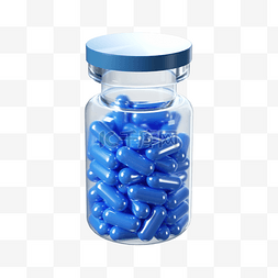 玻璃瓶装药图片_3D立体写实蓝色药丸药瓶