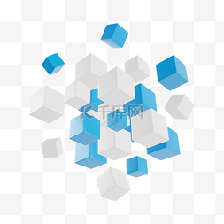 c4d立体方块图片_3DC4D立体蓝白色多个方块