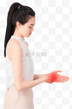 青年女性手部关节发炎疼痛鼠标手