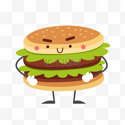 卡通快餐拟人可爱双层汉堡插画