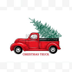 Christmas truck. Vintage vector illustration 