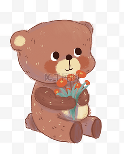 花束小熊图片_小熊抱着花束