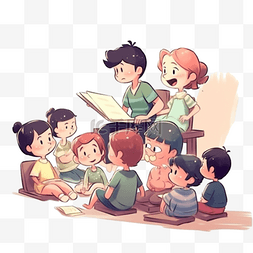 卡通在教室上课的儿童