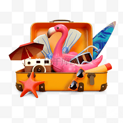橙色海星图片_装满夏季旅行物品的行李箱