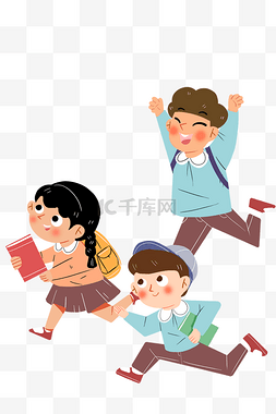 国家图片_学生小孩儿童上学奔跑