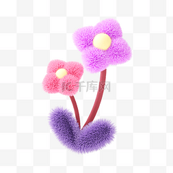 卡通花立体图片_紫色3D立体C4D毛绒线花朵