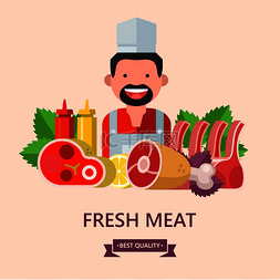 肉制品图片_鲜肉矢量插图环保产品农产品一套