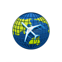 物流模板图片_飞机和世界地球图标、旅行社或航