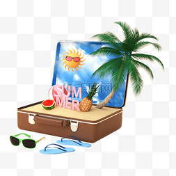 夏天c4d夏季创意沙滩箱子
