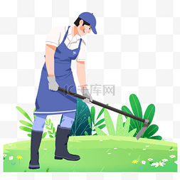 清理草地的园艺师