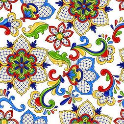 植物无缝花纹图片_墨西哥无缝花朵图案传统装饰物品