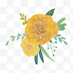 矢量彩色花束图片_黄色水彩玫瑰婚礼花卉