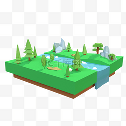 3D立体风景背景景观树木森林岩石