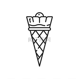 华夫饼蛋筒冰淇淋独立轮廓图标矢