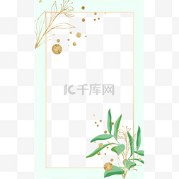 金色花朵文本框图片_植物ins淡绿色长方形边框