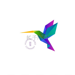 多边形图片_多边形彩虹有色向量蜂鸟。带有徽